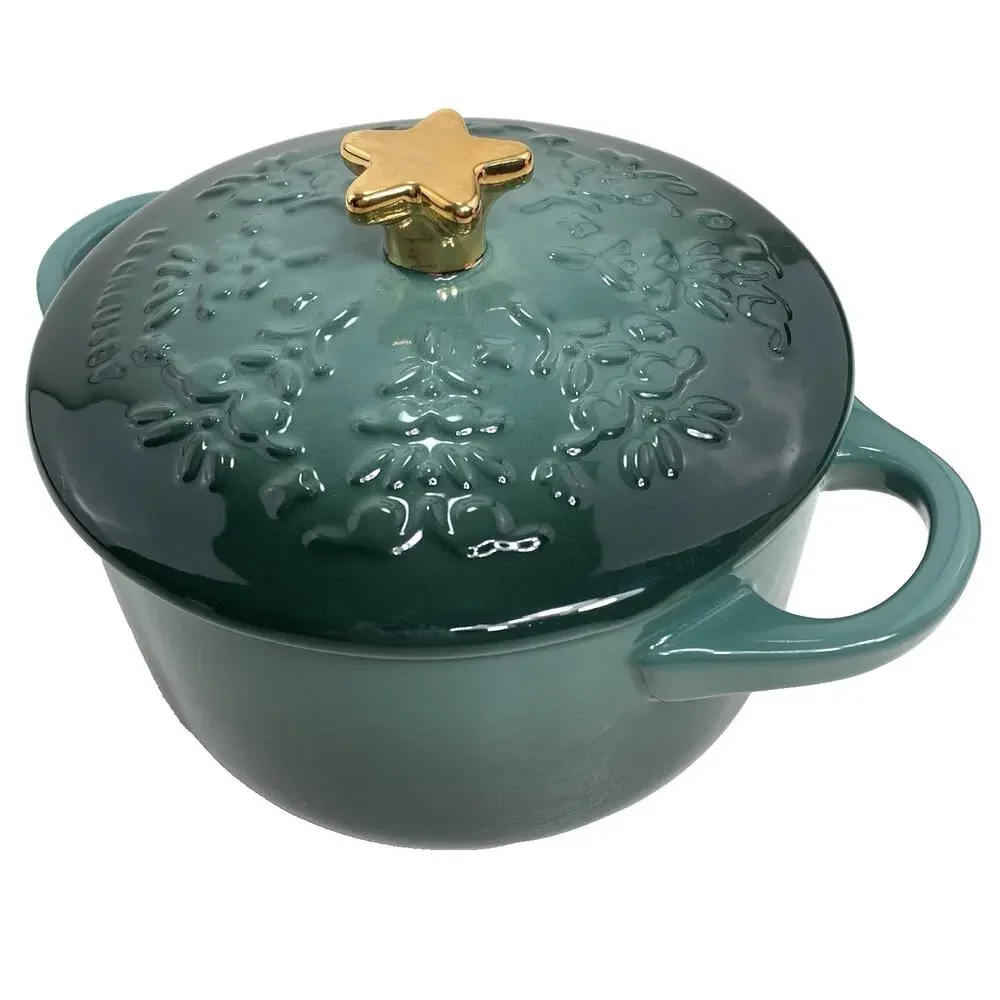 Le Creuset Stoneware Mini Cocotte with Gold Star Knob 24oz Artichaut Tree NIB